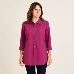 J Jill Womens Shirt Button Top Purple Lyocell Viscose Long Sleeve Petite Size S